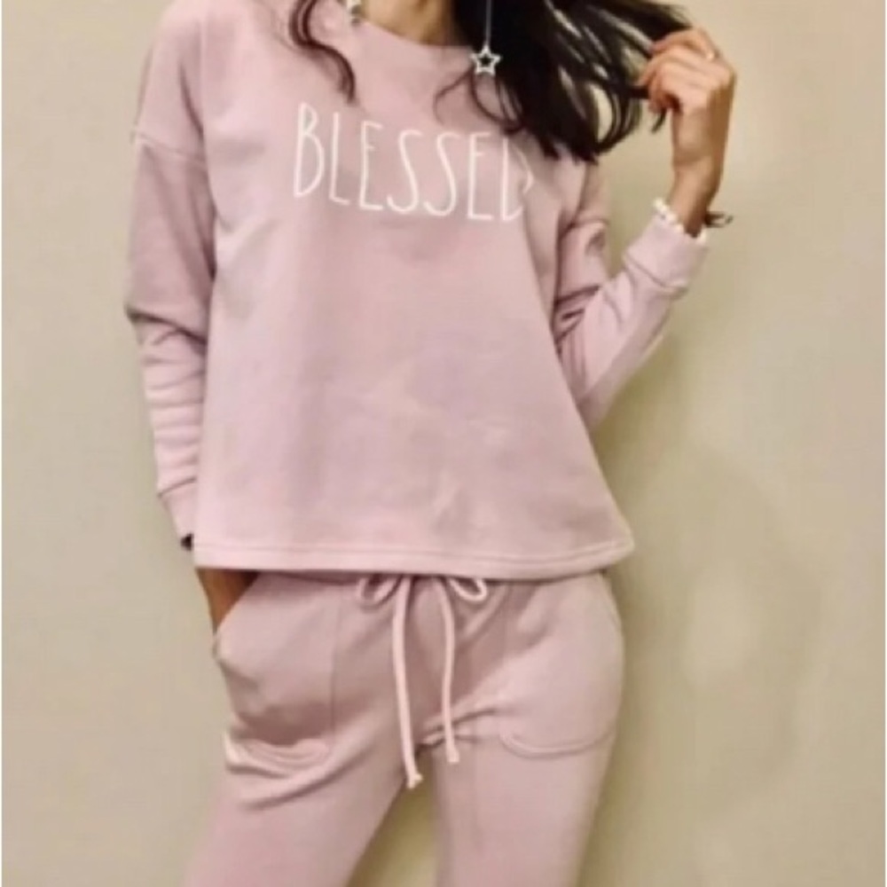 Rae Dunn Womens Pink 2 Piece Blessed Loungewear Set - Picture 2 of 13